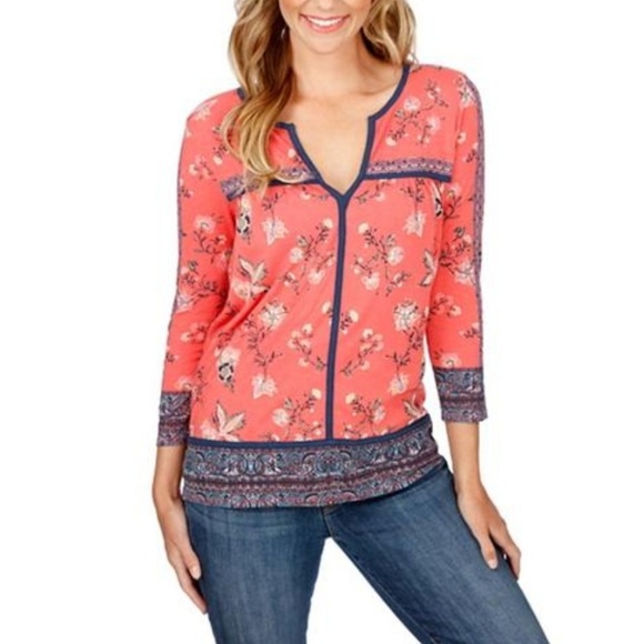 NWT! LUCKY BRAND Coral Printed Size S Top - Picture 1 of 8
